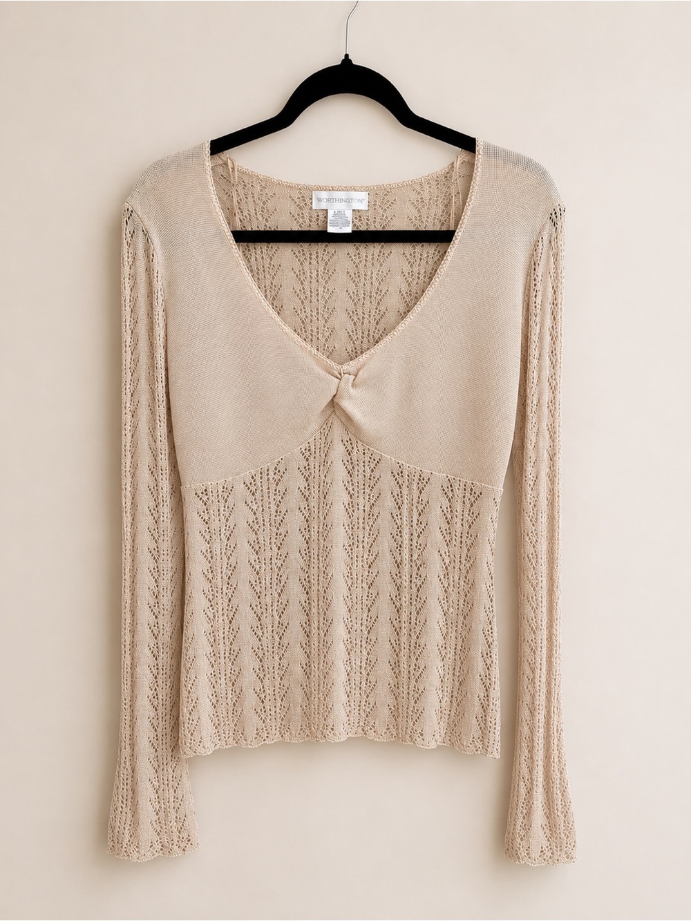 Vintage knit top - Champagne Metallic Knit Bell Sleeve ✨ Size Medium